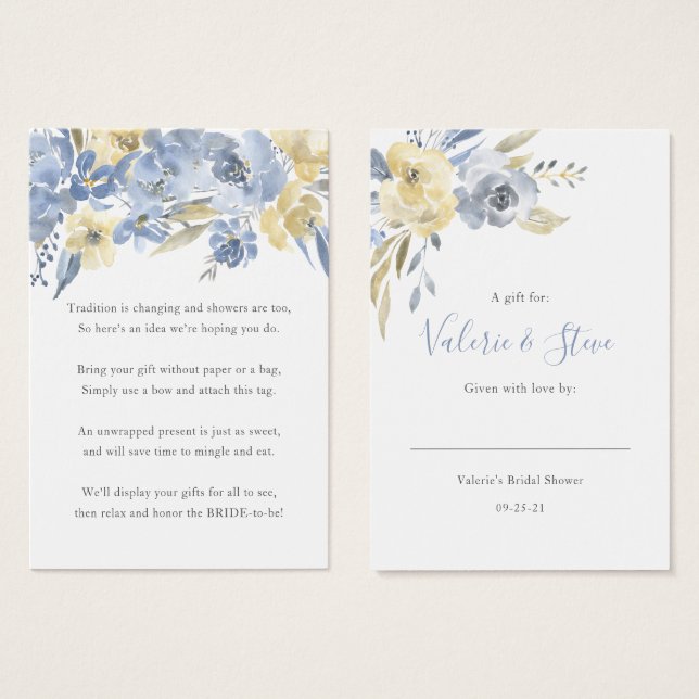 Dusty Blue Blommigt No Wrap Shower visning märkre Visitkort (Framsida & baksida)