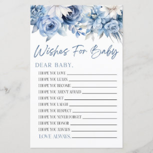 Dusty Blue Blommigt Önskemål for Baby Shower Game