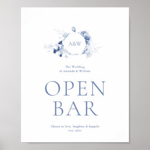Dusty Blue Blommigt Open Pub Bröllop-tecken Poster