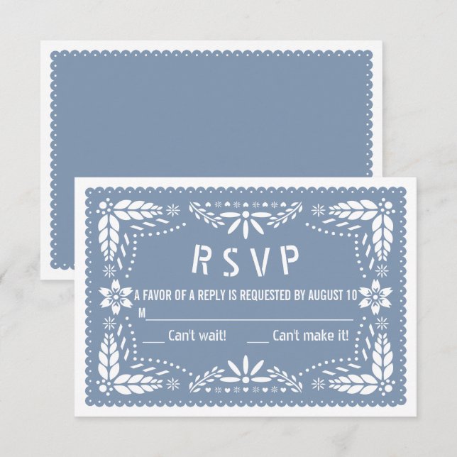 Dusty blue blommigt papel picado babydusch OSA kort (Fram/baksida)