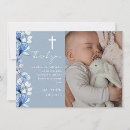 Dusty Blue Blommigt Photo Baptism Christening Tack Kort