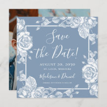 Dusty Blue Blommigt Photo Save Date