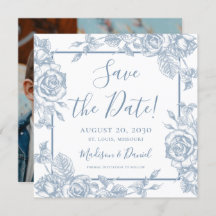 Dusty Blue Blommigt Photo Save Date