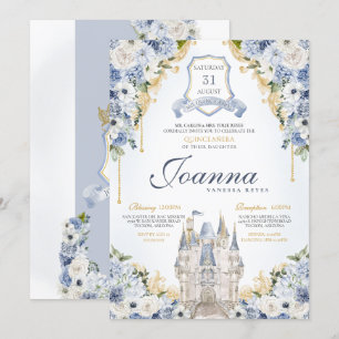Dusty Blue Blommigt Princess Castle Royal Quince Inbjudningar