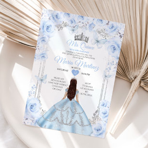 Dusty Blue Blommigt Princess Mis Quince 15 Anos Inbjudningar