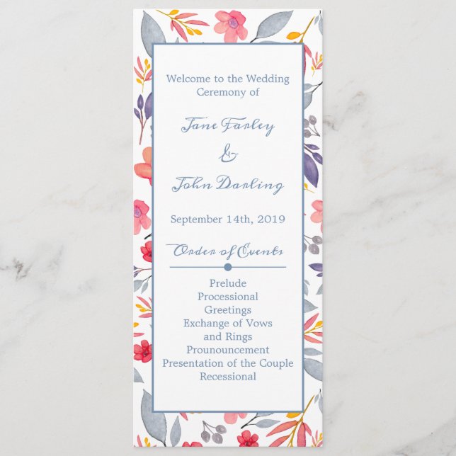 Dusty Blue Blommigt Program (Framsida)