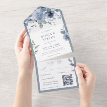Dusty Blue Blommigt QR-kod - allt i en inbjudan