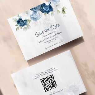Dusty Blue Blommigt QR-kod Bröllop spara datum