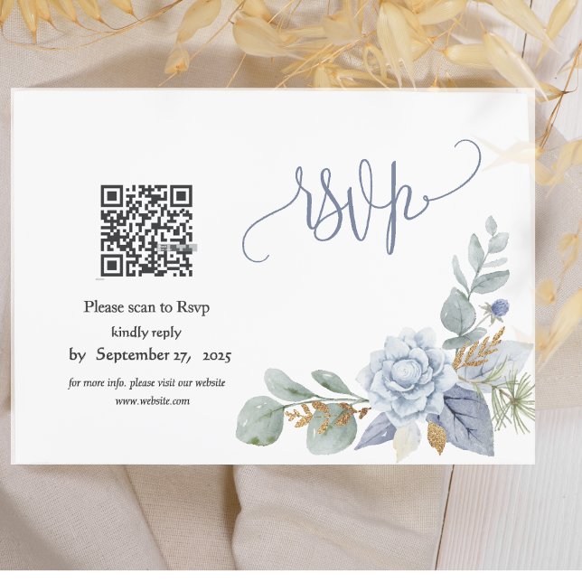 Dusty Blue-Blommigt QR-OSA kort (Skapare uppladdad)