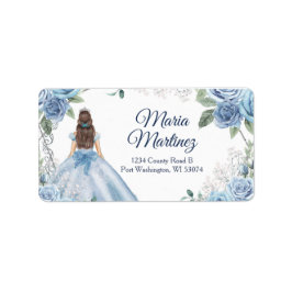 Dusty Blue Blommigt Quinceañera-Adressetiketter Adressetikett