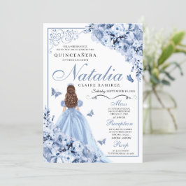 Dusty Blue Blommigt Quinceanera Birthday-inbjudan Inbjudningar