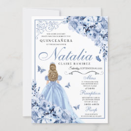 Dusty Blue Blommigt Quinceanera Birthday-inbjudan Inbjudningar