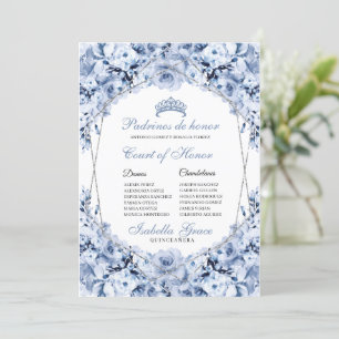 Dusty Blue Blommigt Quinceanera Court of Honor Inbjudningar