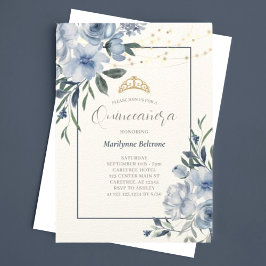 Dusty Blue Blommigt Quinceañera-inbjudan Inbjudningar