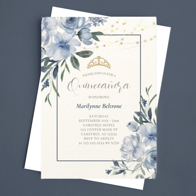 Dusty Blue Blommigt Quinceañera-inbjudan Inbjudningar (Skapare uppladdad)