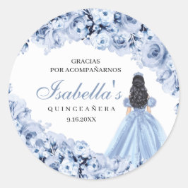 Dusty Blue Blommigt Quinceanera Round Stickers Runt Klistermärke
