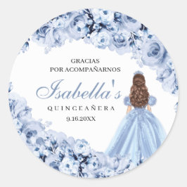 Dusty Blue Blommigt Quinceanera Round Stickers Runt Klistermärke