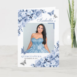 Dusty Blue Blommigt Quinceanera Tiara Butterflies Program