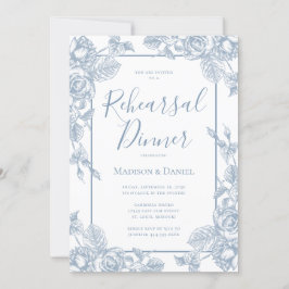 Dusty Blue Blommigt Rehearsal Dinner Inbjudningar