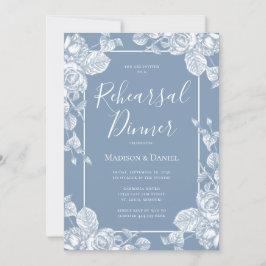 Dusty Blue Blommigt Rehearsal Dinner Inbjudningar