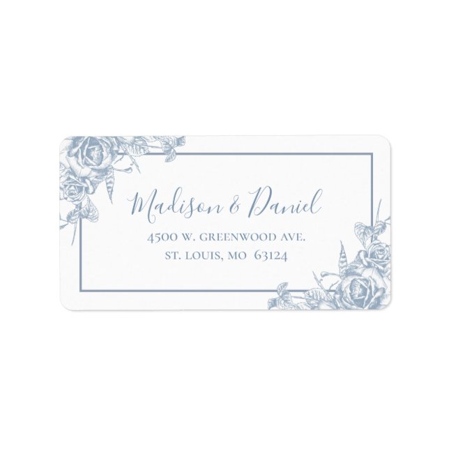 Dusty Blue Blommigt Returadress Adressetikett (Framsidan)