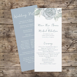 Dusty Blue Blommigt Ro Elegant Ceremony Program