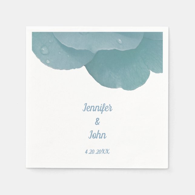 Dusty Blue Blommigt Ro Elegant Trendig Bröllop Pappersservett (Framsidan)