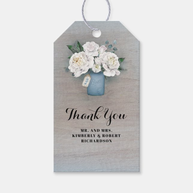 Dusty Blue Blommigt Rustic Landsbyggsbröllop Presentetikett (Framsidan)