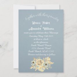 Dusty Blue Blommigt Script Elegant Boho Inbjudningar