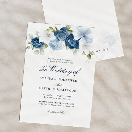 Dusty Blue Blommigt Script Elegant bröllop Inbjudningar