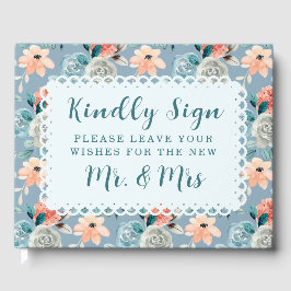 Dusty Blue Blommigt Snöre | Dekorativ kalligrafi Gästböcker