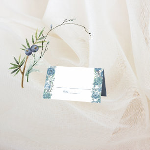Dusty Blue Blommigt Succulents Bröllop Placeringskort