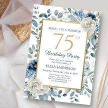 Dusty Blue Blommigt Surprise 75:e Birthday
