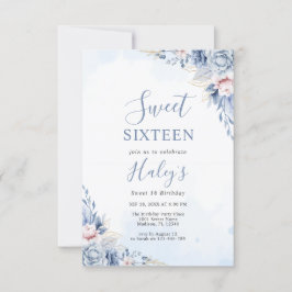 Dusty Blue Blommigt Sweet 16 Sexton Budget Birthda Inbjudningar