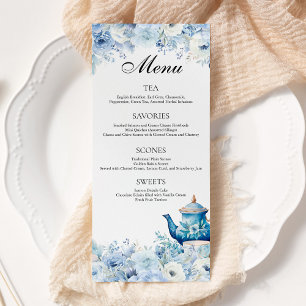 Dusty Blue Blommigt Tea Party Menu Meny