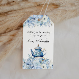 Dusty Blue Blommigt Tea Party Tack Favor Presentetikett