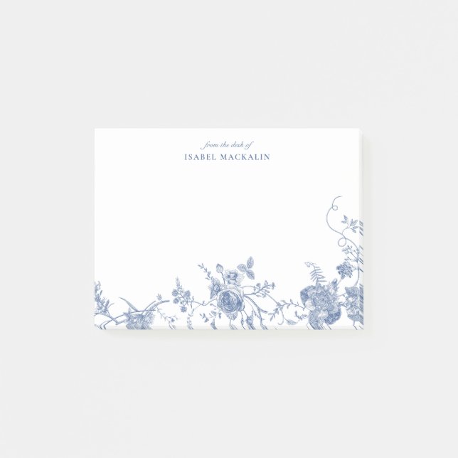 Dusty Blue Blommigt Toile Chinoiserie Personlig Post-it Block (Framsida)