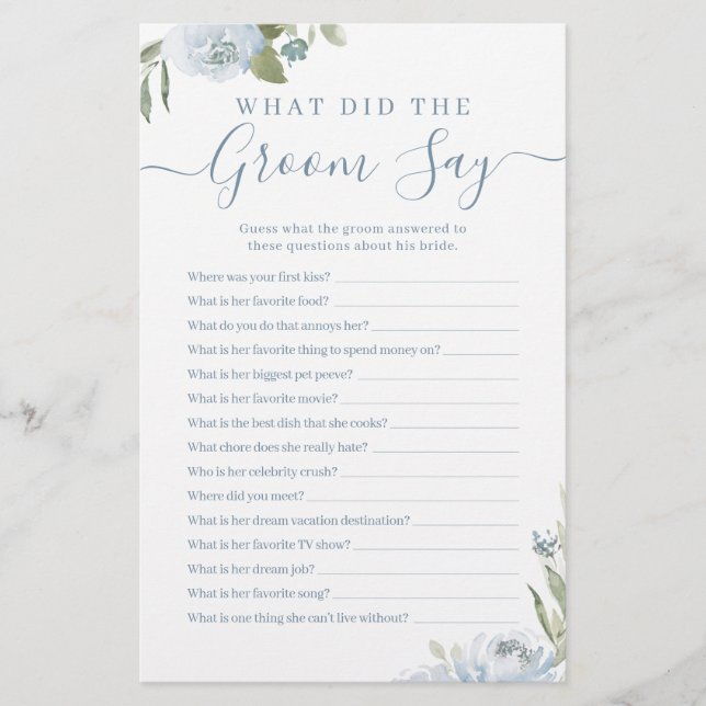 Dusty Blue blommigt vad sa brudgummen? (Framsida)