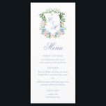 Dusty Blue Blommigt Vapensköld Bröllop Meny<br><div class="desc">Den här eleganten Dusty Blue Blommigt Vapensköld Bröllop Menu är perfekt för din bröllopsmottagning. Den har en vacker, blommig, botanisk, romantisk, vattenfärgad blommigt med blåa och blommor och bruden och brudgummen i initialer. Det är lika unikt som ett par och kommer att se häpnadsväckande ut i ställe vid mottagningen. Den...</div>