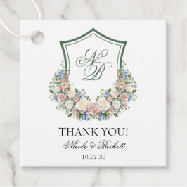 Dusty Blue Blommigt Vapensköld Bröllop Tack Gåvor Etiketter