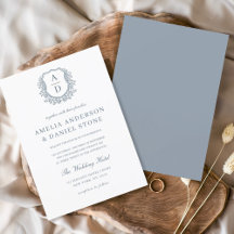 Dusty Blue Blommigt Vapensköld Monogram Bröllop El