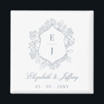Dusty Blue Blommigt Vapensköld Monogram Bröllop Magnet<br><div class="desc">Dusty Blue Blommigt Vapensköld Monogram Bröllop Magnets</div>
