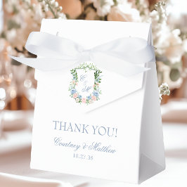 Dusty Blue Blommigt Vapensköld Tack Presentaskar