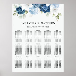 Dusty Blue Blommigt Vattenfärgsdiagram för säten i Poster