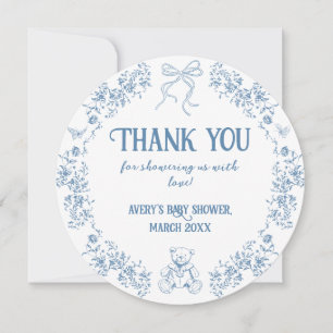 Dusty Blue Blommigt Vintage Nalle Baby Shower Inbjudningar