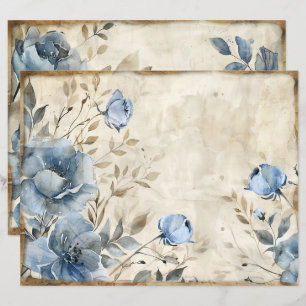 Dusty Blue Blommigt Vintage Scrapbook Papper