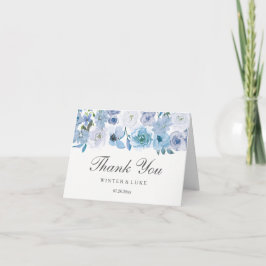 Dusty Blue Blommigt Watercolor Bröllop Tack Kort