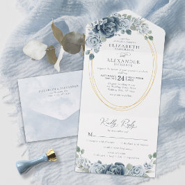 Dusty Blue Blommigt Watercolor Elegant bröllop