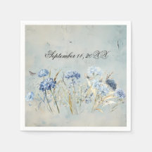 Dusty Blue Blommigt Watercolor Papper Napkins
