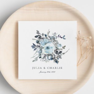 Dusty Blue Blommigt Watercolor Papper Napkins Pappersservett